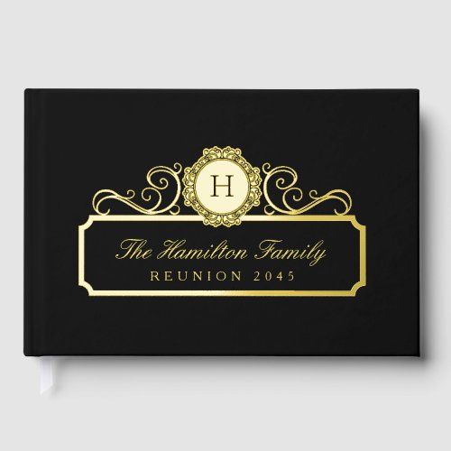 Elegant Family Reunion Gold Foil Monogram Black