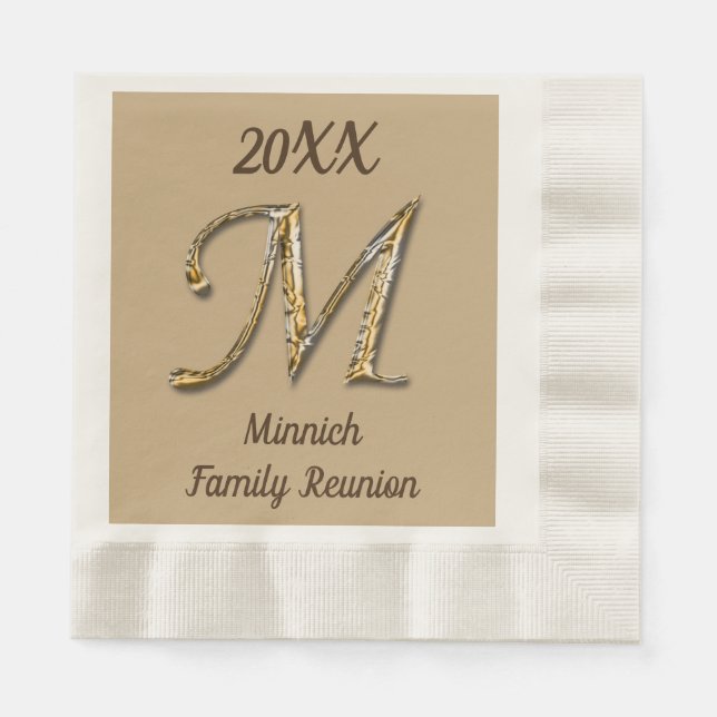 Elegant Family Reunion Gold Letter M Monogram Napkins (Front)