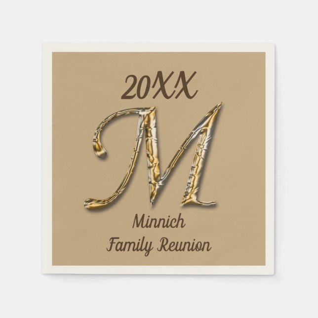 Elegant Family Reunion Gold Letter M Monogram Napkins (Front)