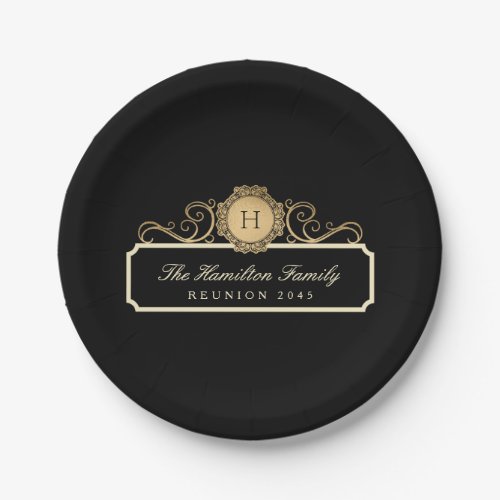 Elegant Family Reunion Gold Monogram Black