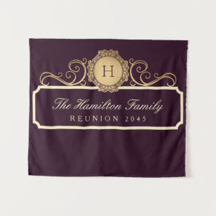 Elegant Family Reunion Gold Monogram Burgundy Wine Tapestry