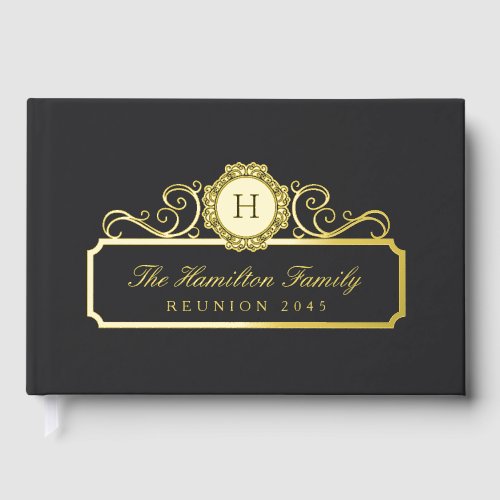 Elegant Family Reunion Gold Monogram Charcoal