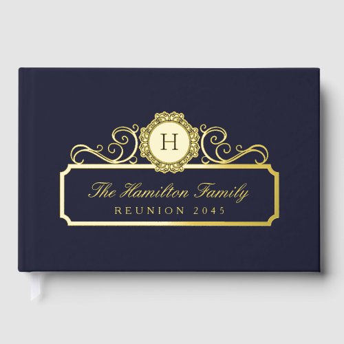 Elegant Family Reunion Gold Monogram Navy Blue