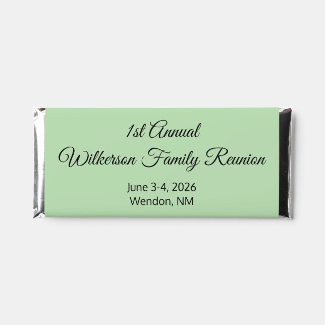 Elegant Family Reunion in Light Green: Hershey Bar Favors (Front)