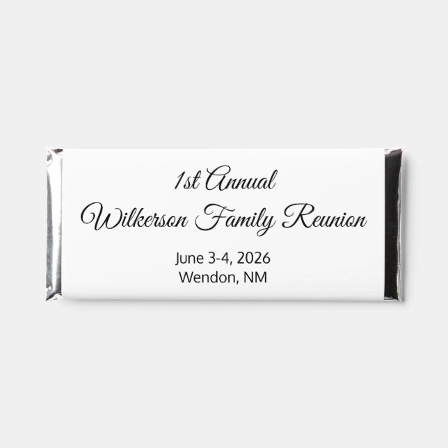 Elegant Family Reunion in White: Hershey Bar Favors (Front)