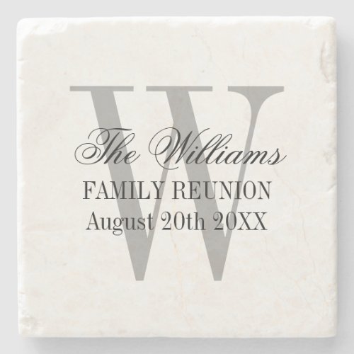 Elegant family reunion name monogram white marble stone coaster