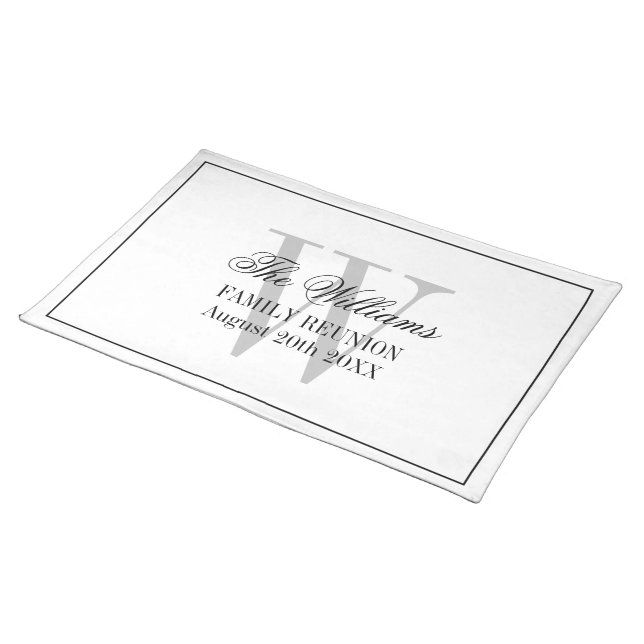 Elegant Family Reunion party custom name monogram Cloth Placemat (On Table)
