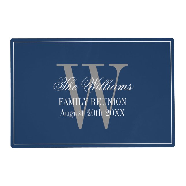 Elegant Family Reunion party custom name monogram Placemat (Front)