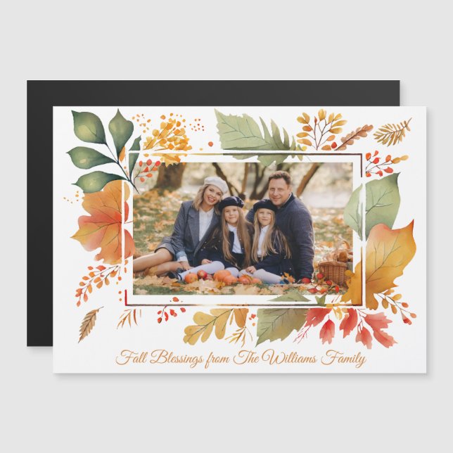 Elegant Family Thanksgiving Photo Fall Leaf Magnet (Front/Back)