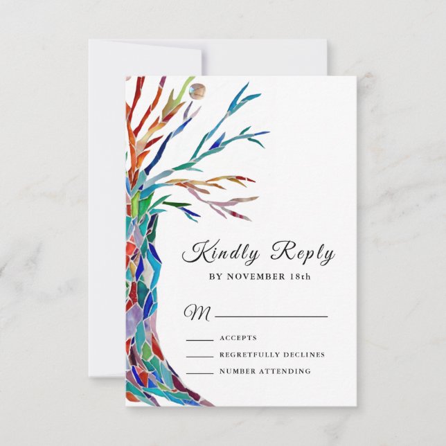 Elegant Family Tree  Baptism Christening RSVP  (Front)