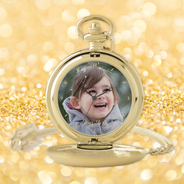 Elegant Family Weddings Photo Initial Classic Gold Pocket Watch (Elegant Family Weddings Photo Initial Classic Gold Pocket Watch)