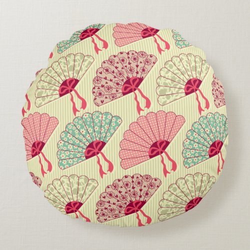 Elegant Fan Seamless Pattern Round Pillow