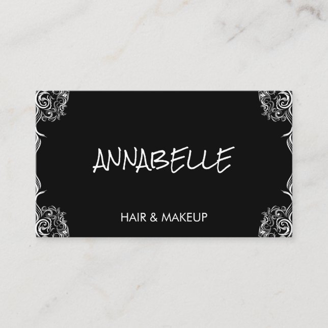 Elegant Fancy Corners Black Gray Professional Business Card (Front)