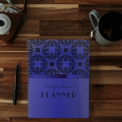 Elegant Fancy Custom Purple And Black Damask Planner