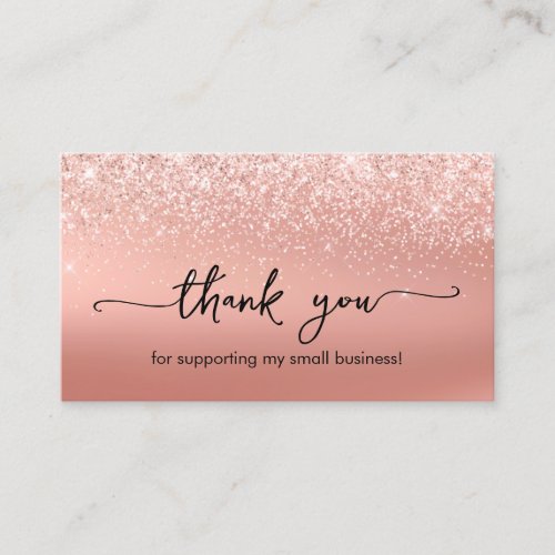 Elegant Fancy Faux Rose Gold Glitter Thank You Business Card
