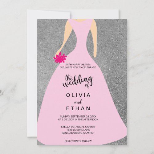 Elegant fancy floral bride grey Wedding Invitation
