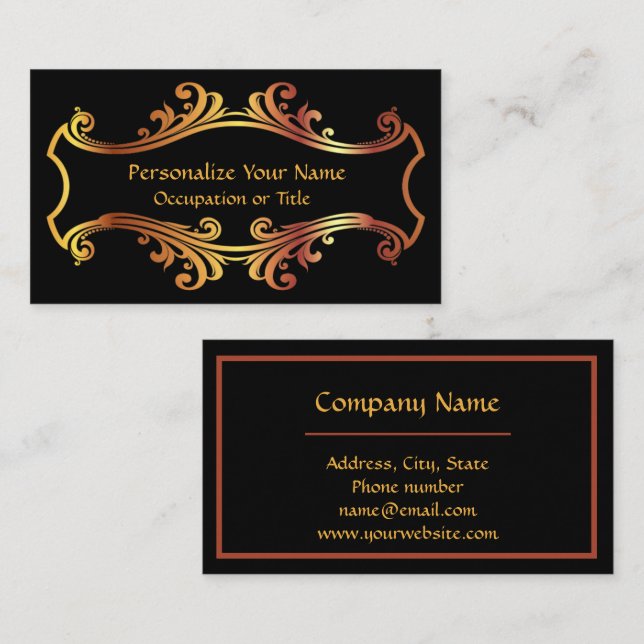 Elegant Fancy Gold Black Ornamental Design  Business Card (Front/Back)
