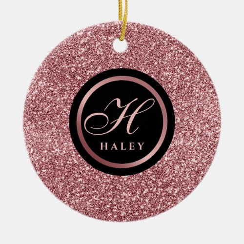 Elegant fancy Gold Glitter Effect Monogram Initial Ceramic Ornament