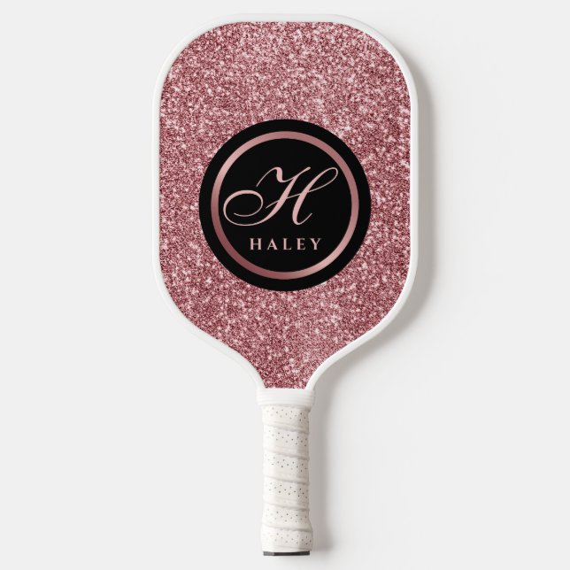 Elegant fancy Gold Glitter Effect Monogram Initial Pickleball Paddle (Front)