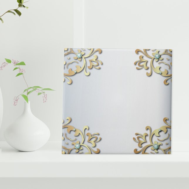 Elegant Fancy Gold Ornate Baroque Filigree Border  Ceramic Tile (Creator Uploaded)