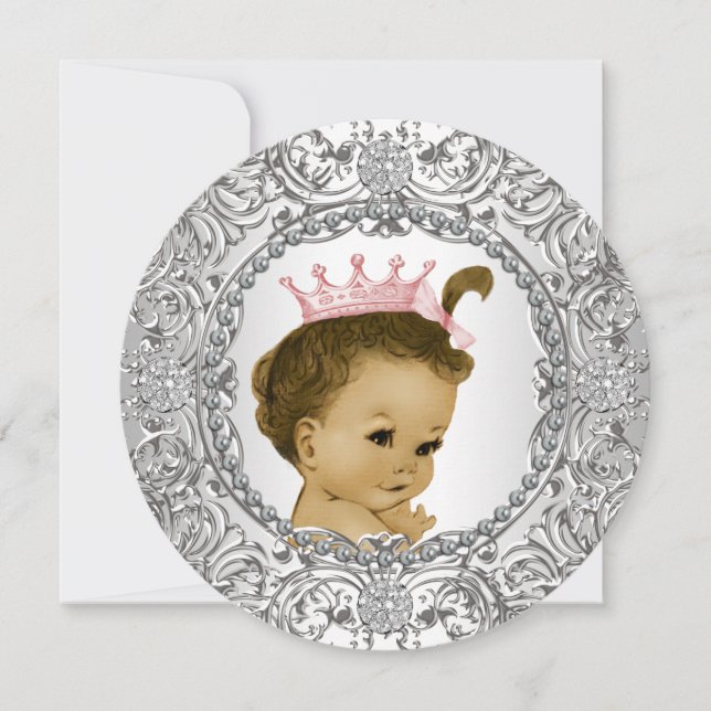 Elegant Fancy Pink and Silver Baby Girl Shower Invitation (Front)