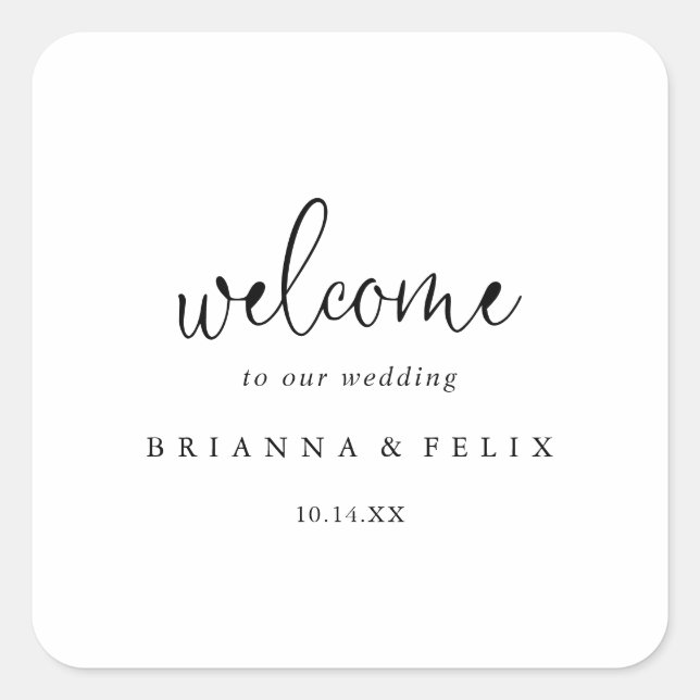 Elegant Fancy Script Wedding Welcome  Square Sticker (Front)