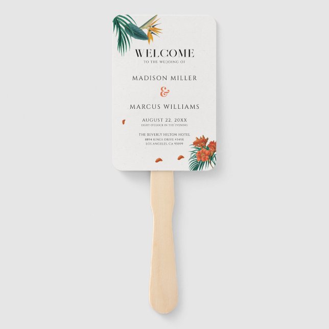 Elegant Fancy Tropical Flowers  Wedding Hand Fan (Back)