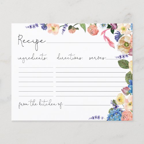 Elegant Fantastic Floral Bridal Shower Recipe Card