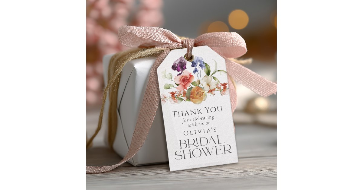 Elegant Fantasy Floral Bridal Shower Gift Tags | Zazzle