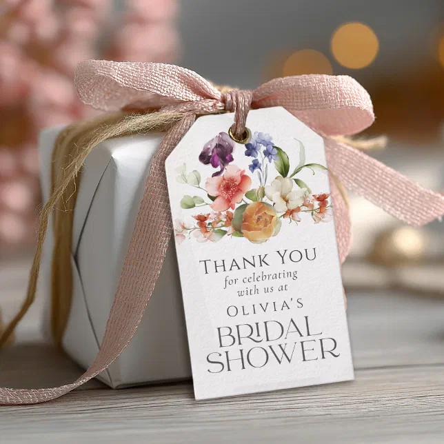 Elegant Fantasy Floral Bridal Shower Gift Tags | Zazzle