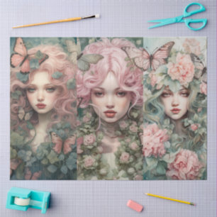 Elegant Fantasy Girl Colorful Floral & Butterflies Tissue Paper