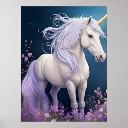 Elegant Fantasy Magical Unicorn Horse AI Art  Poster