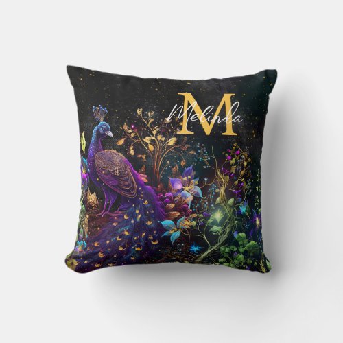 Elegant Fantasy Peacock Throw Pillow