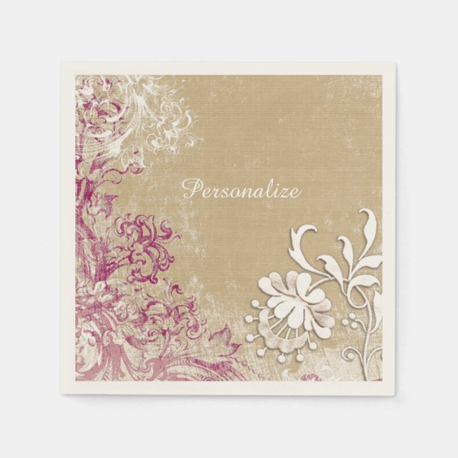 Elegant Fantasy Purple White Flowers Personalize Napkins (Front)