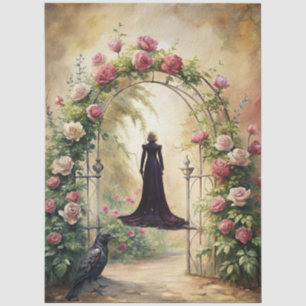 Elegant Fantasy Woman & Raven French Florals  Tissue Paper