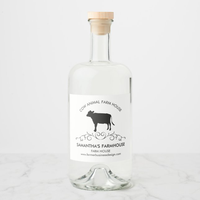Elegant Farm Cow Silhouette Liquor Bottle Label (Front)