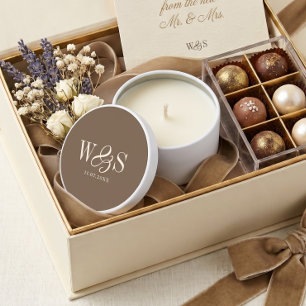 Elegant farmhouse brown initial wedding couples mini candle favors
