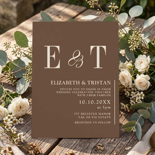 Elegant Farmhouse Brown Minimalist Wedding Invitation