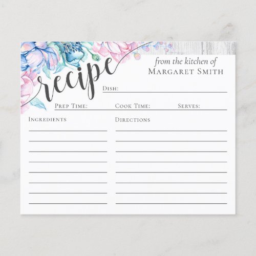 Elegant Farmhouse Floral Personalized Recipe Card Flyer