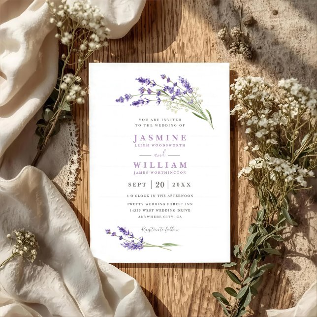 Elegant Farmhouse Lavender Rustic QR Code Wedding Invitation (Creator Uploaded)