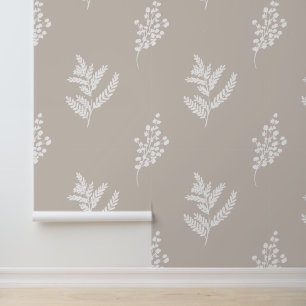 Elegant Farmhouse Neutral Botanical Wildflowers Wallpaper