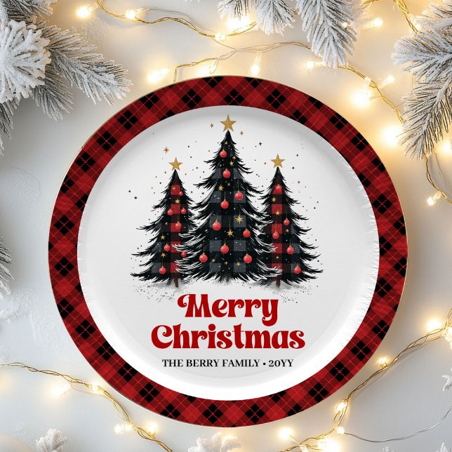 Elegant Farmhouse Plaid Tree Holiday Paper Plates (Elegant Farmhouse Plaid Tree Holiday Paper Plates)