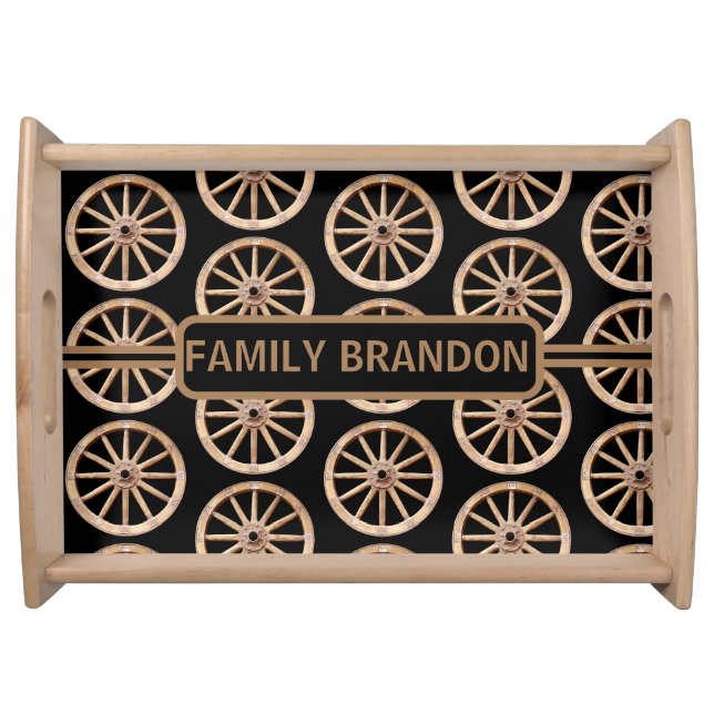 Elegant Farmhouse Rustic Old-Fashion Family Name Serving Tray (Front)