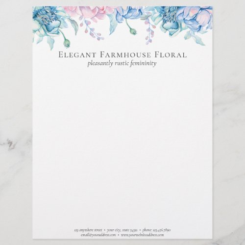 Elegant Farmhouse Watercolor Floral Peony Custom Letterhead