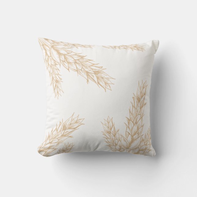 Elegant Farmhouse Wheat Stalks Throw Pillow (Front)