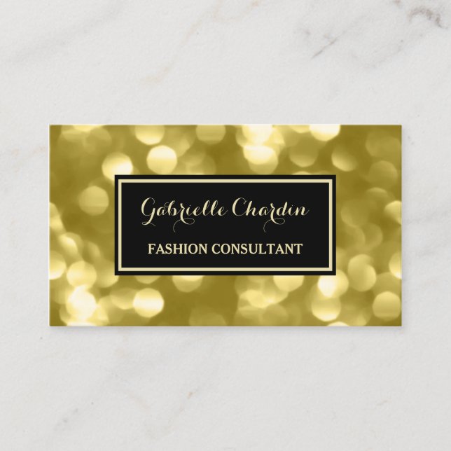 Elegant Fashion Consultant Glamorous Gold Bokeh Business Card (Front)