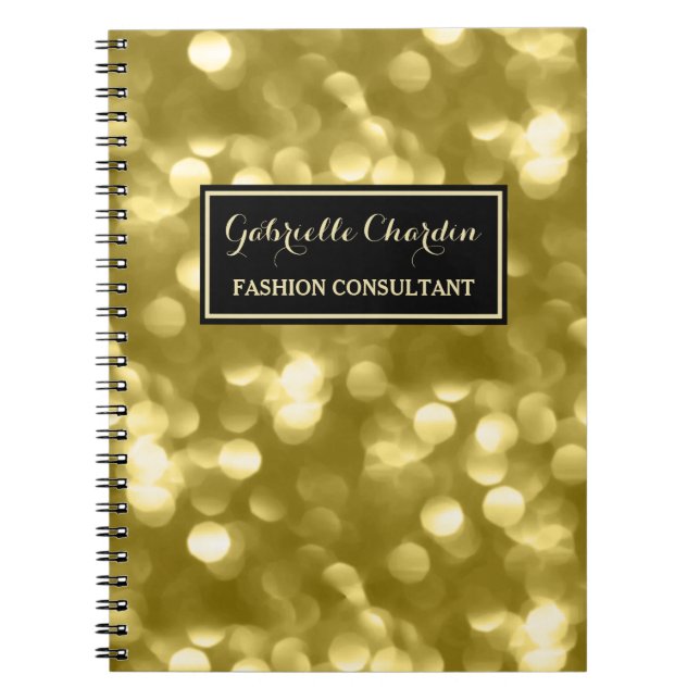 Elegant Fashion Consultant Glamorous Gold Bokeh Notebook (Front)