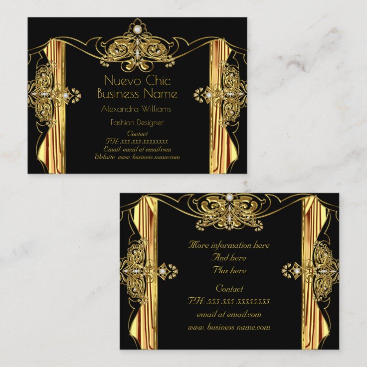 Elegant Fashion Designer Gold Black Drapes Business Card Zazzle