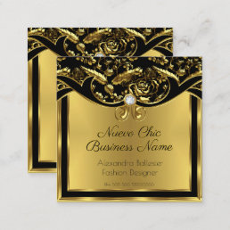 Elegant Fashion Gold Black Damask Floral Square Business Card