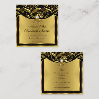 Elegant Fashion Gold Black Damask Floral Square Business Card